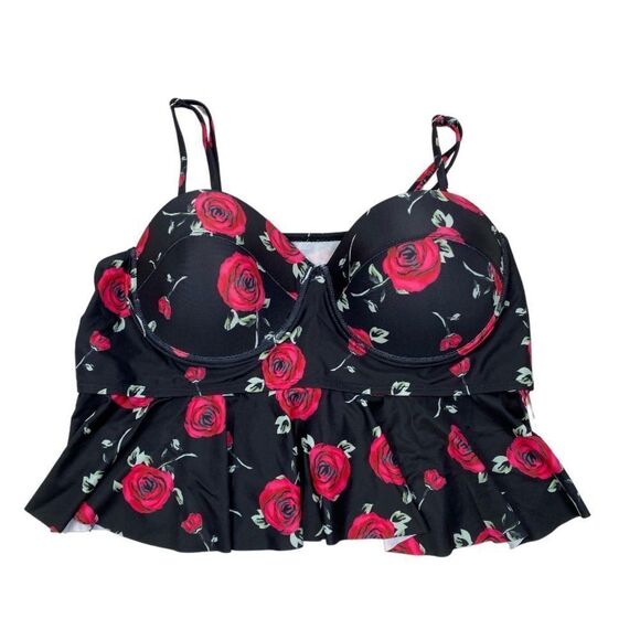 New With Tags RoseGal Black Floral Ruffle Bikini Swim Top 5X - Picture 2 of 10